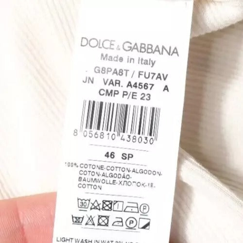 Dolce & Gabbana Off White bomull ermeløs rund hals tank-t-skjorte