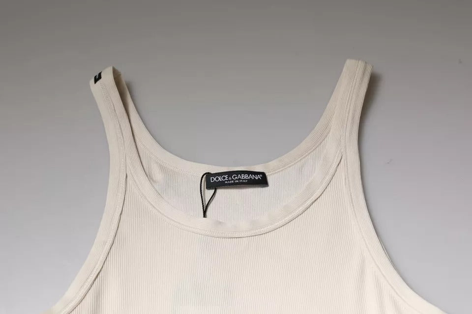 Dolce & Gabbana Off White bomull ermeløs rund hals tank-t-skjorte