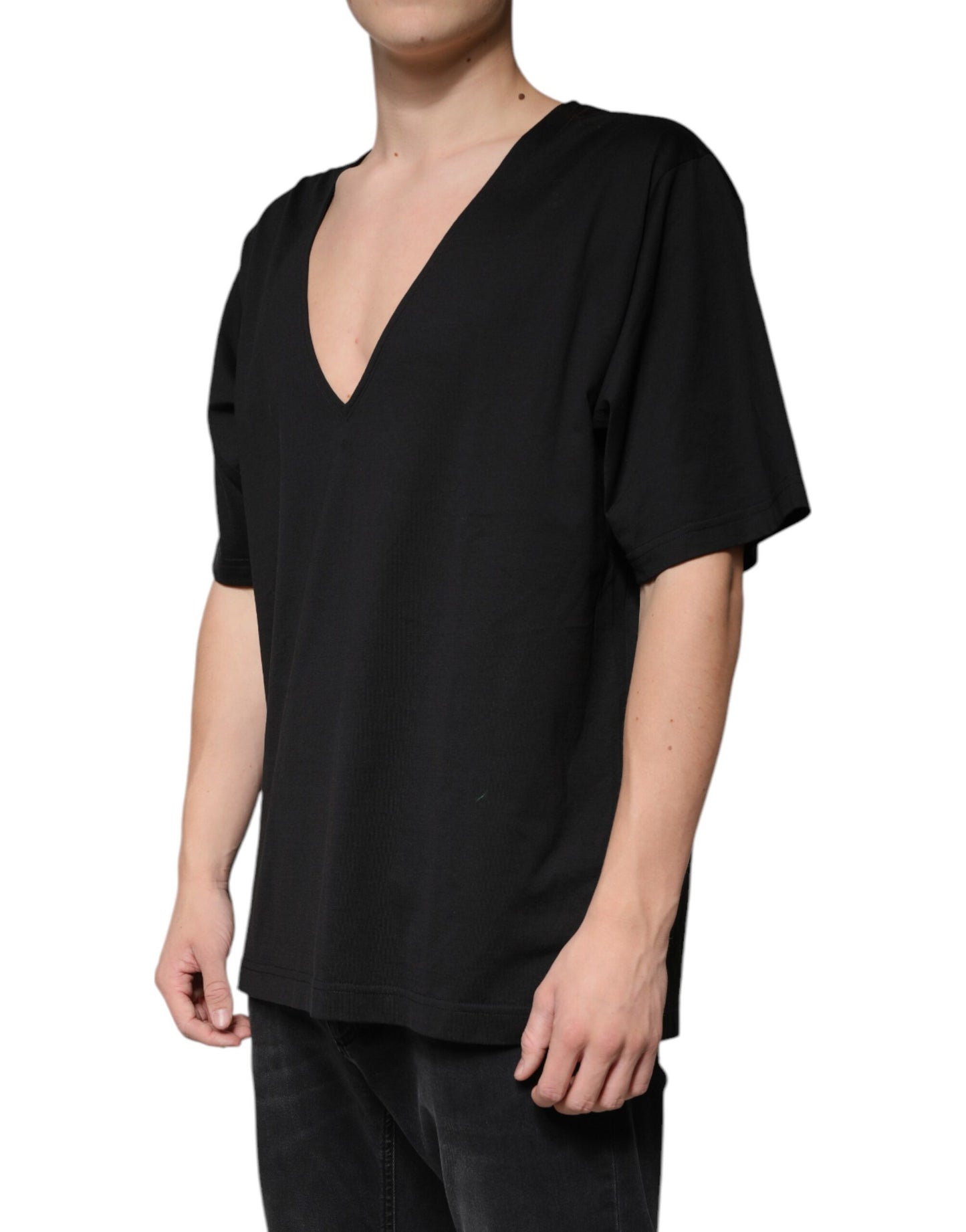 Dolce & Gabbana svart bomulls-T-skjorte med V-hals og korte ermer