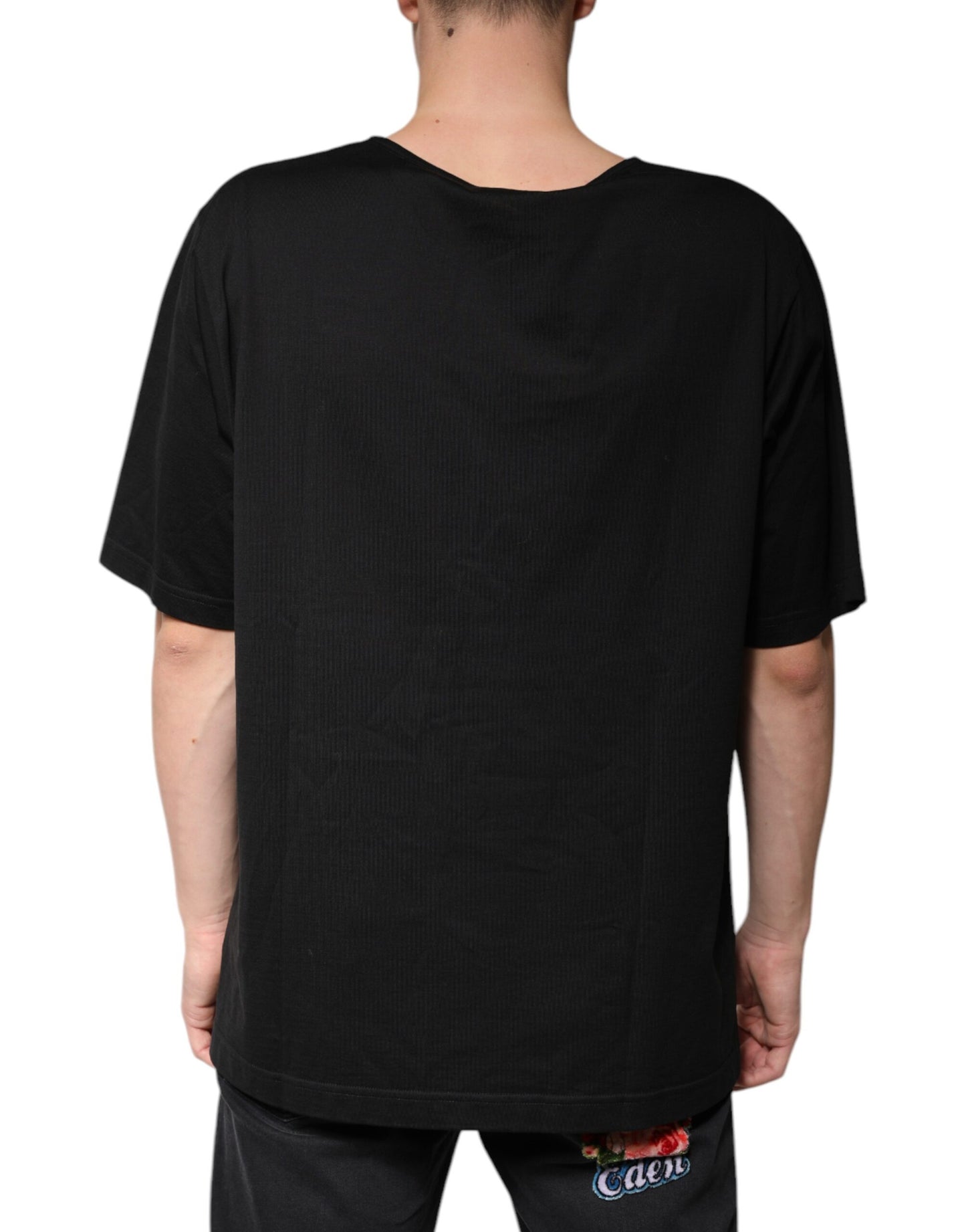 Dolce & Gabbana svart bomulls-T-skjorte med V-hals og korte ermer