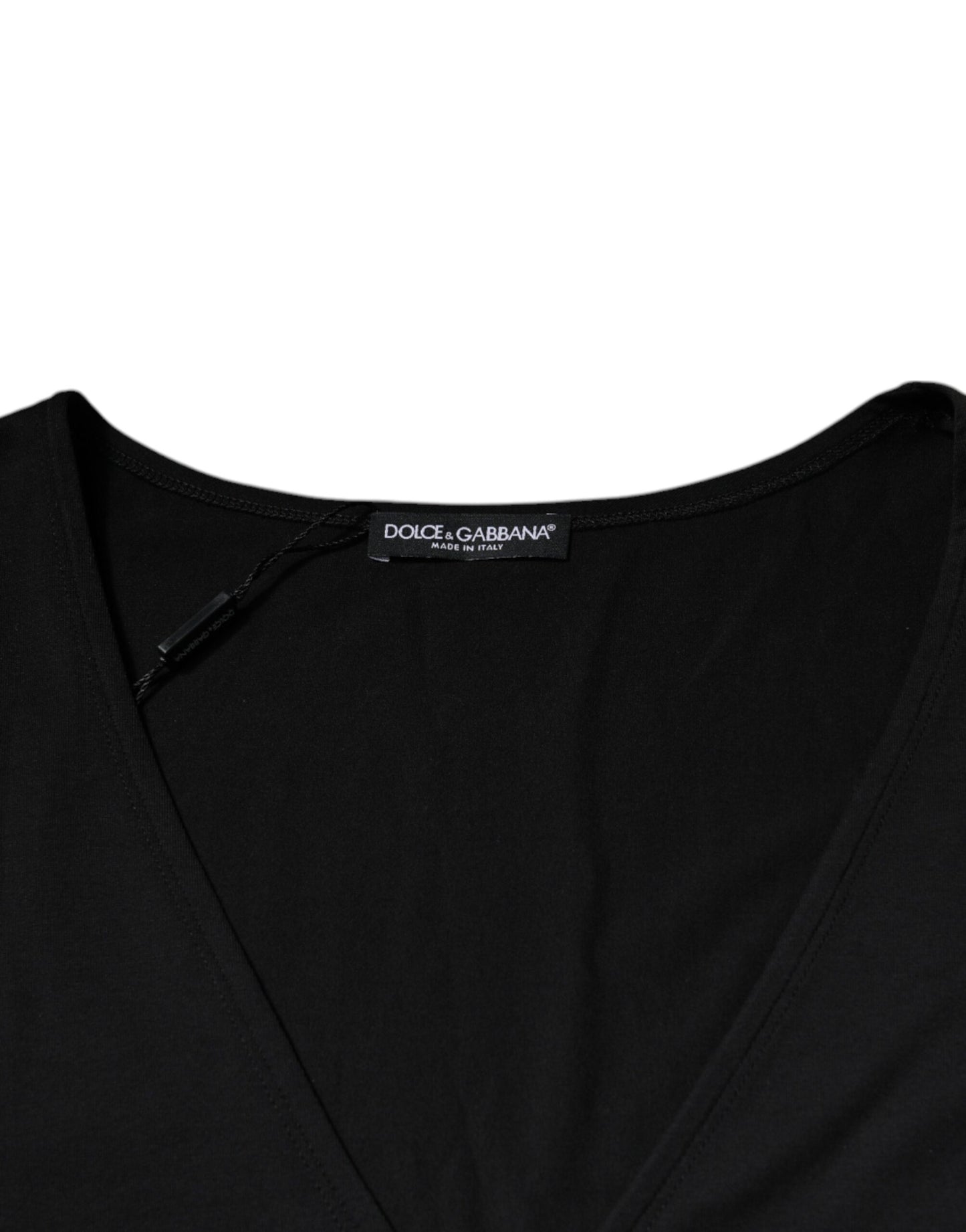 Dolce & Gabbana svart bomulls-T-skjorte med V-hals og korte ermer