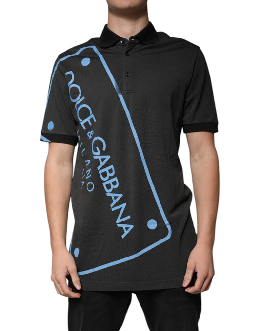 Dolce & Gabbana svart logotyptryckt bomullspolo-t-shirt med krage
