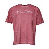 Dolce & Gabbana Rosa Logotyptryckt Bomulls-T-shirt med Rund Hals