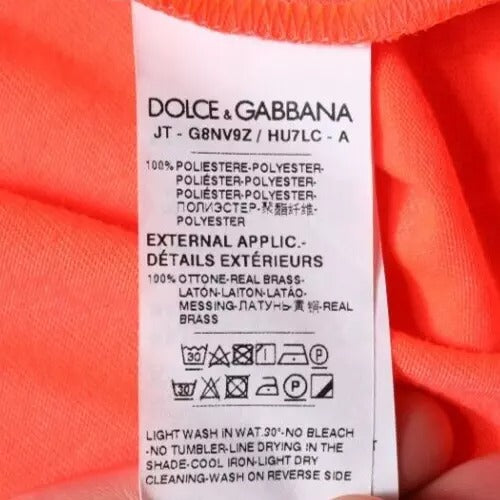 Dolce & Gabbana Oransje Logo Polyester T-skjorte med rund hals