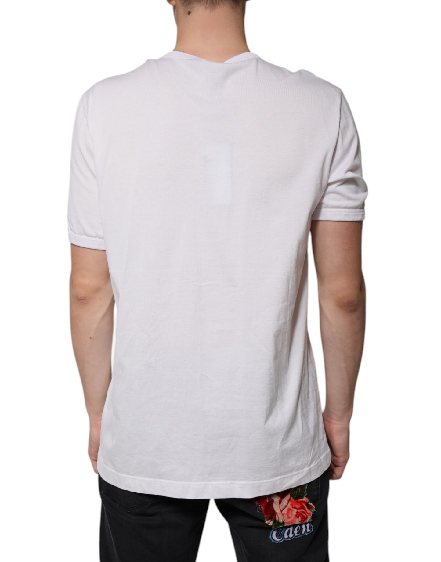 Dolce & Gabbana Hvit Logo V-hals Kortermet T-skjorte