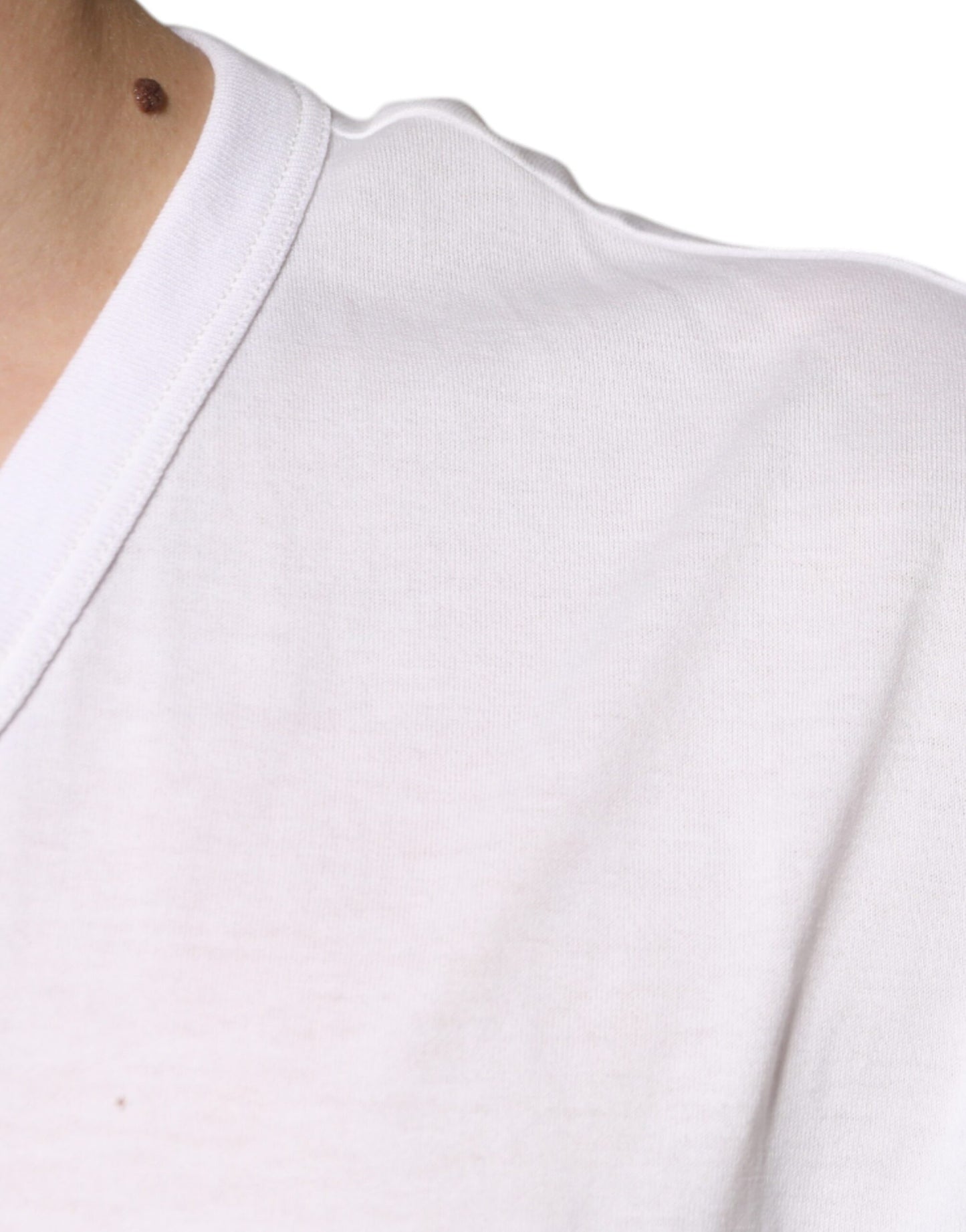 Dolce & Gabbana Hvit Logo V-hals Kortermet T-skjorte