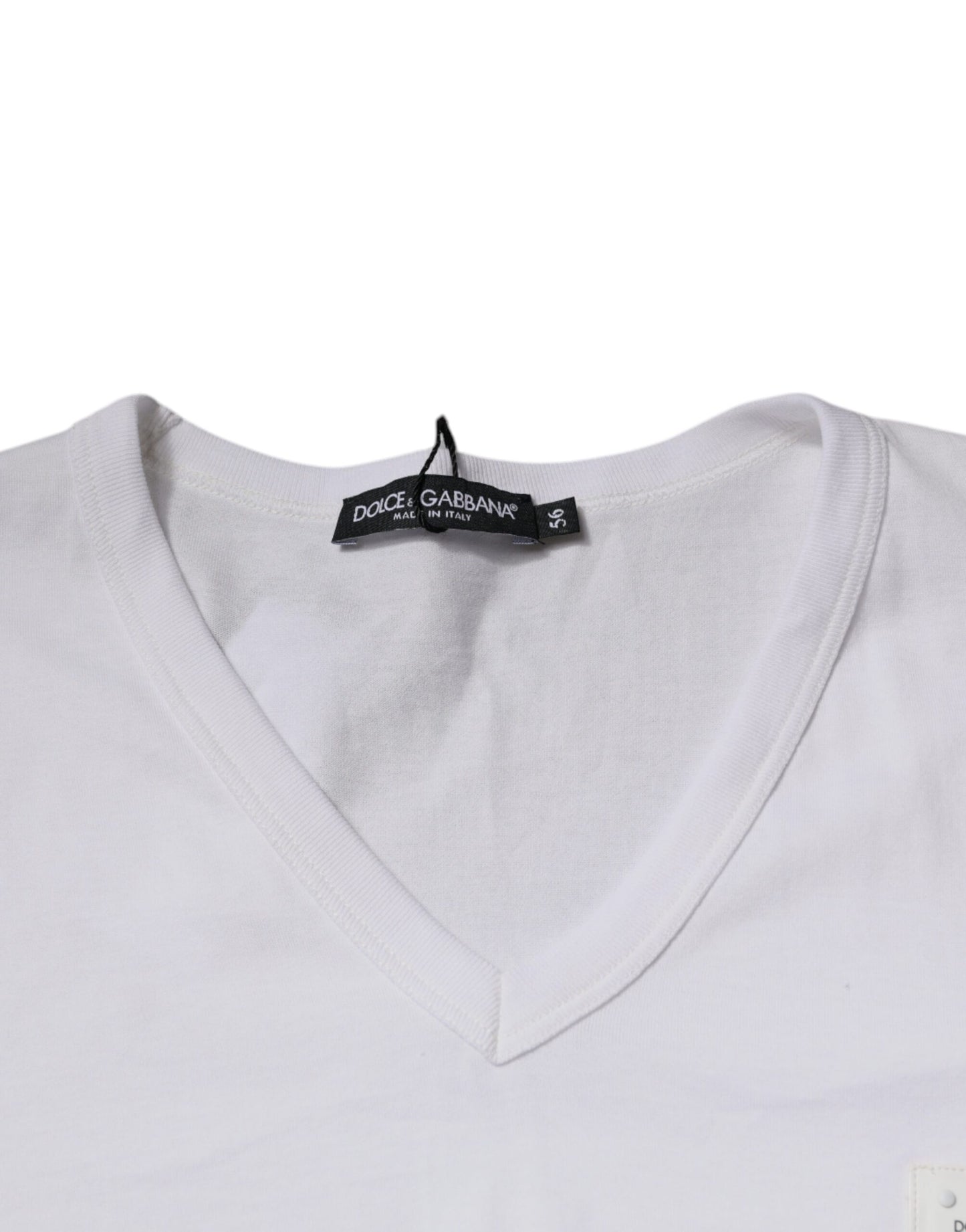 Dolce & Gabbana Hvit Logo V-hals Kortermet T-skjorte