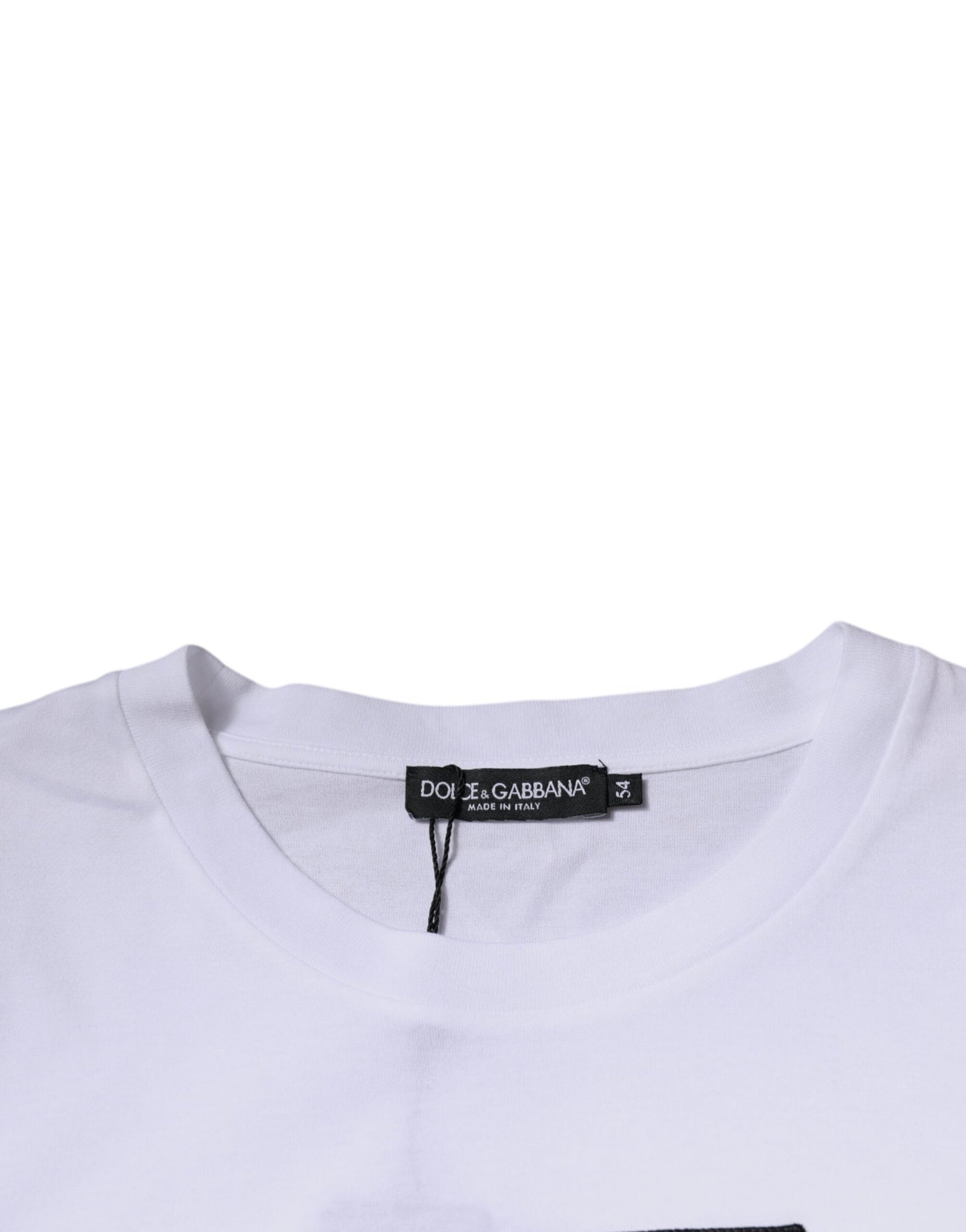 Dolce & Gabbana Hvit Logotrykk Bomulls-T-skjorte med Rund Hals