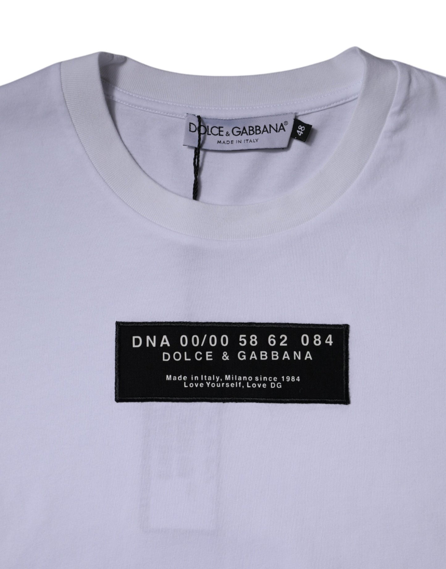 Dolce & Gabbana Hvit Logotrykk Bomulls-T-skjorte med Rund Hals