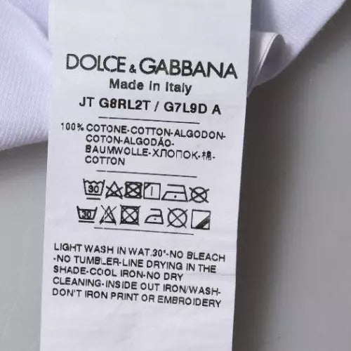 Dolce & Gabbana Hvit Logotrykk Bomulls-T-skjorte med Rund Hals