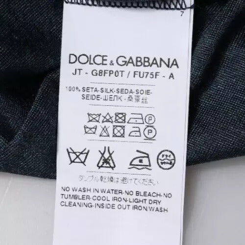 Dolce & Gabbana Mørkeblå Silke Rund Hals Kortermet T-skjorte