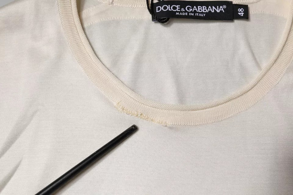 Dolce & Gabbana Off White Silke Rund Hals Kortermet T-skjorte