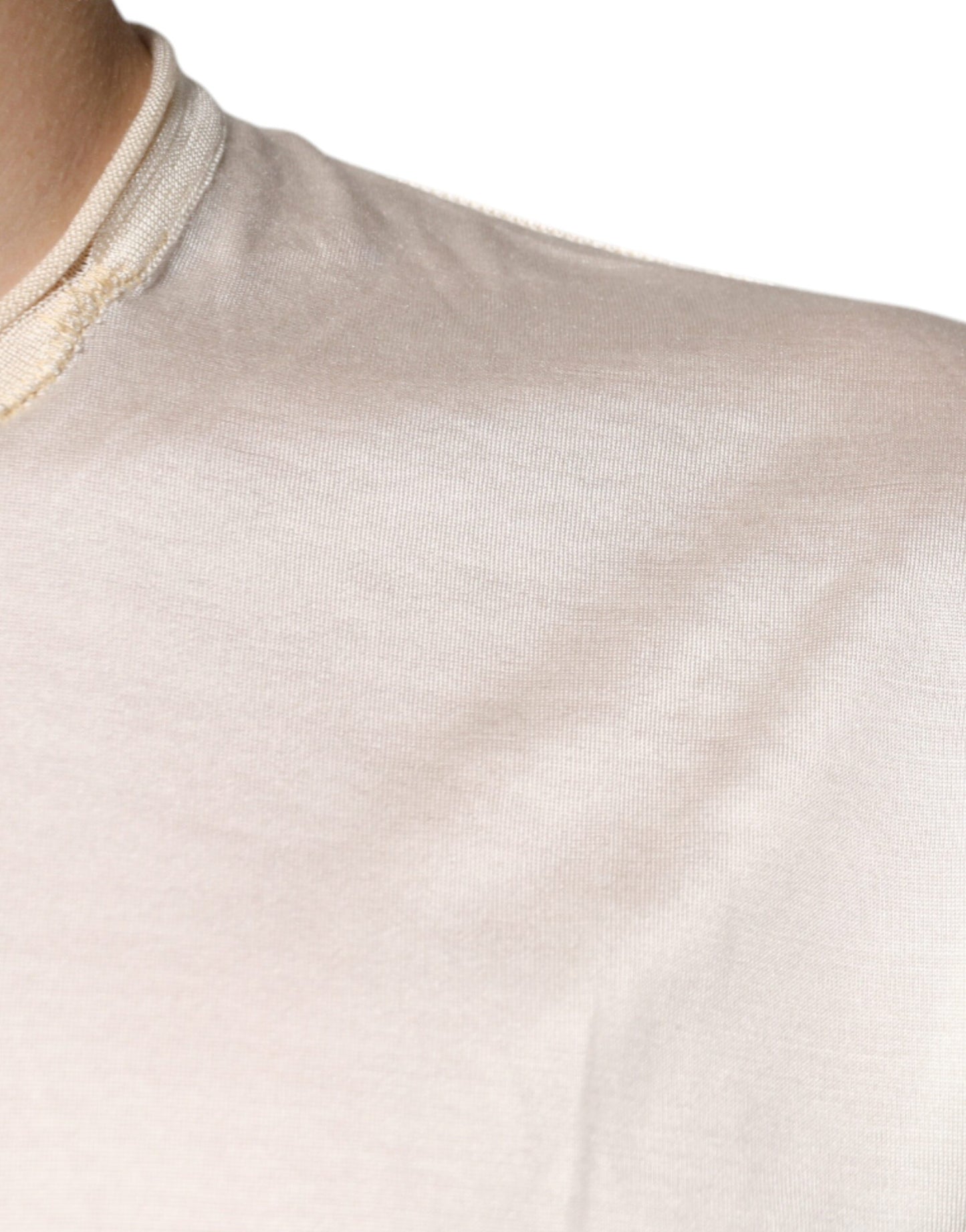 Dolce & Gabbana Off White Silke Henley T-skjorte med rund hals
