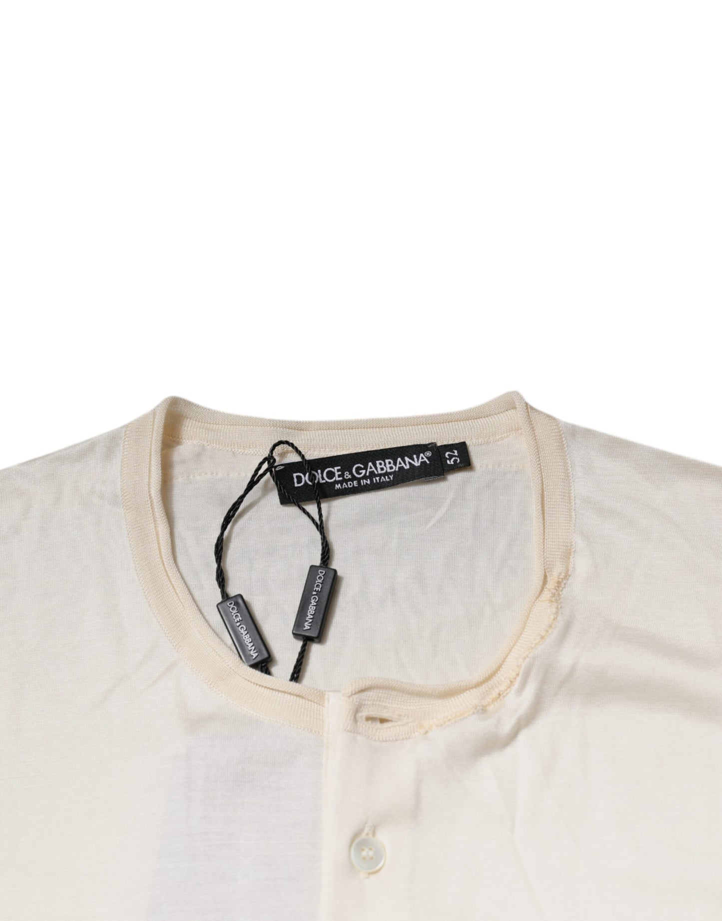 Dolce & Gabbana Off White Silke Henley T-skjorte med rund hals