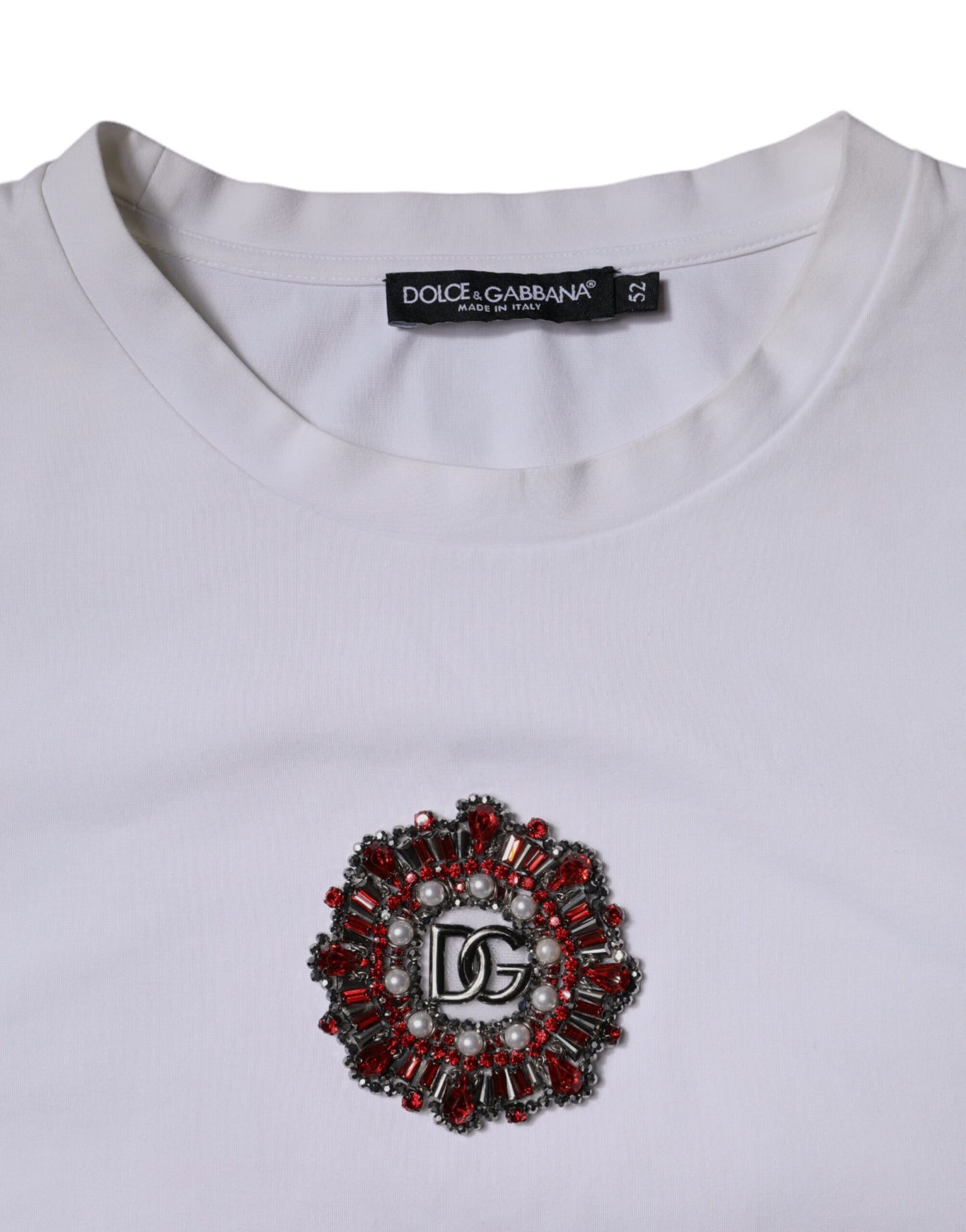 Dolce & Gabbana Hvit Logo Utsmykket T-skjorte med Rund Hals