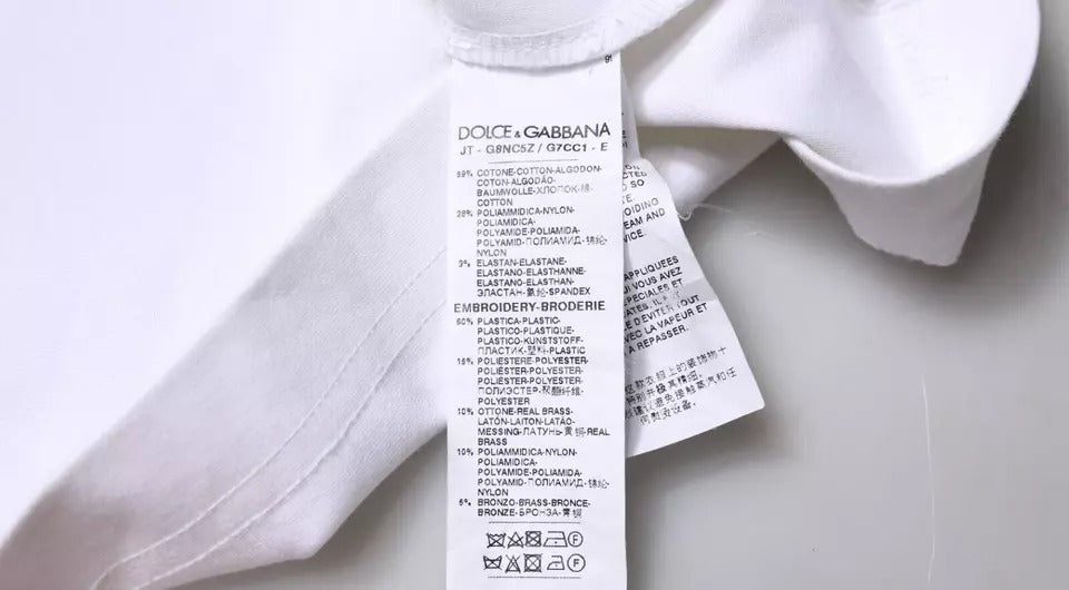 Dolce & Gabbana Hvit Logo Utsmykket T-skjorte med Rund Hals