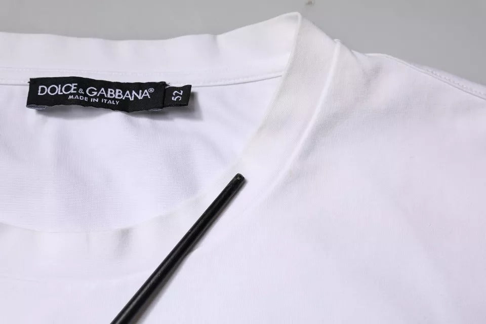 Dolce & Gabbana Hvit Logo Utsmykket T-skjorte med Rund Hals