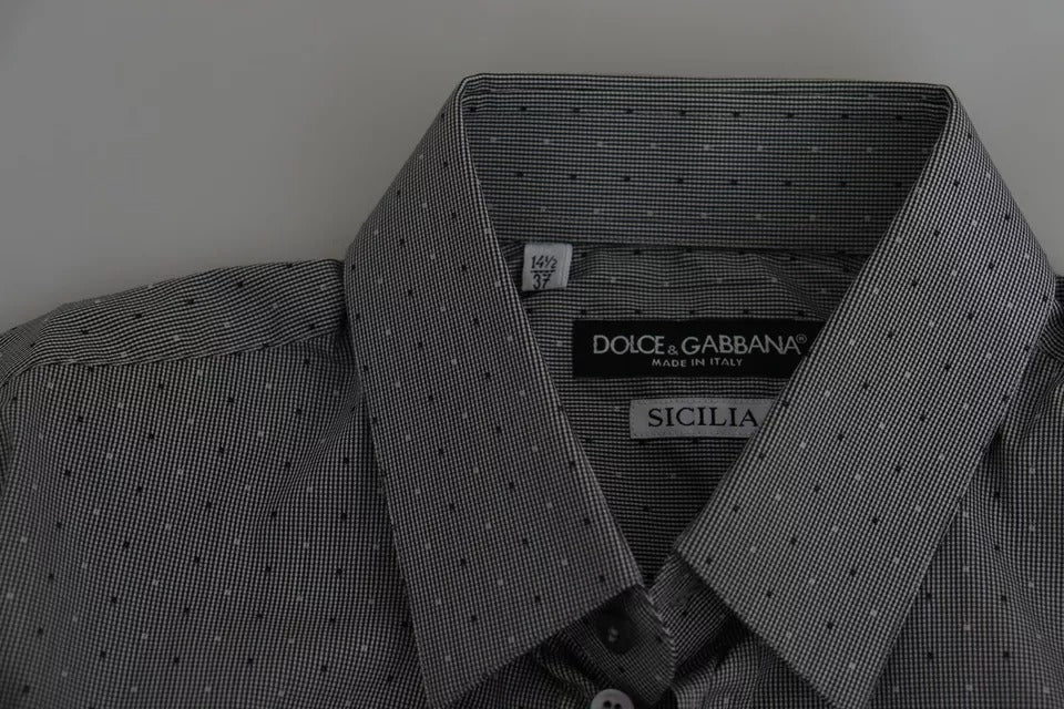 Dolce & Gabbana Grå SICILIA Prickig Semi-Fit Formell Skjorta