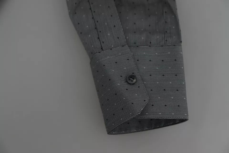 Dolce & Gabbana Grå SICILIA Prickig Semi-Fit Formell Skjorta