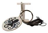 Dolce & Gabbana White Leather Printed Metal Silver Tone Keyring Keychain