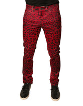 Dolce & Gabbana Røde Leopard Bomulls Stretch Skinny Denim Jeans