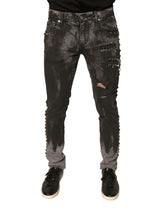 Dolce & Gabbana Grå Utsmykkede Bomulls Skinny Denim Jeans