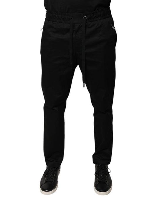Dolce & Gabbana Svarte Bomulls Stretch Skinny Joggebukser Bukser