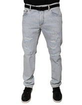 Dolce & Gabbana Lyseblå Bomullsfileterte Skinny Denim Jeans