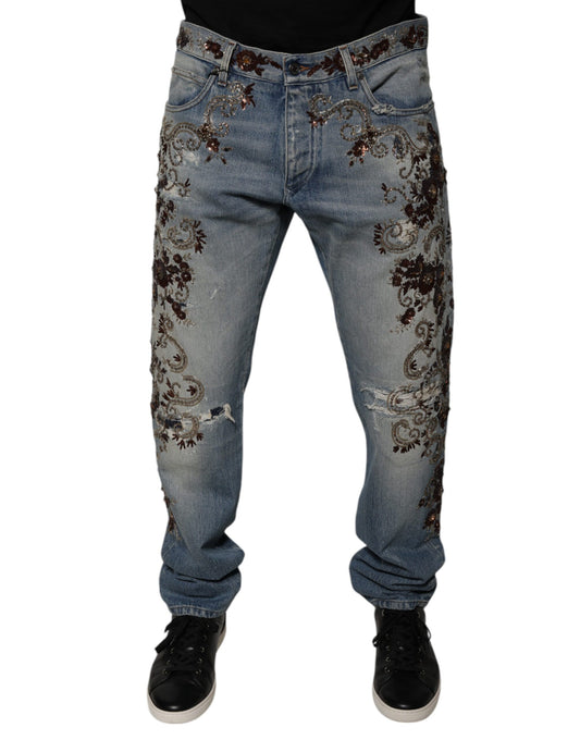 Dolce & Gabbana Lyseblå Broderte Skinny Denim Jeans