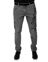 Dolce & Gabbana Grå Grafisk Trykk Bomull Skinny Denim Jeans
