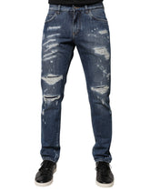 Dolce & Gabbana Blå Bomullsfileterte Skinny Denim Jeans