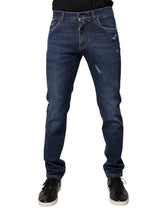 Dolce & Gabbana Blå Bomullslogotrykk Slim Fit Denim Jeans