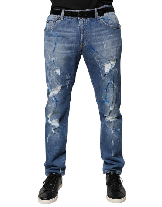Dolce & Gabbana Blå Bomulls Stretch Fillete Skinny Denim Jeans