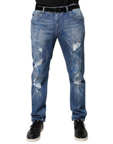 Dolce & Gabbana Blå Bomulls Stretch Fillete Skinny Denim Jeans