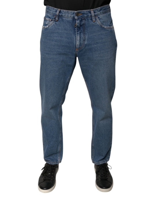 Dolce & Gabbana Blå Bomullslogo Herre Løse Denim Jeans