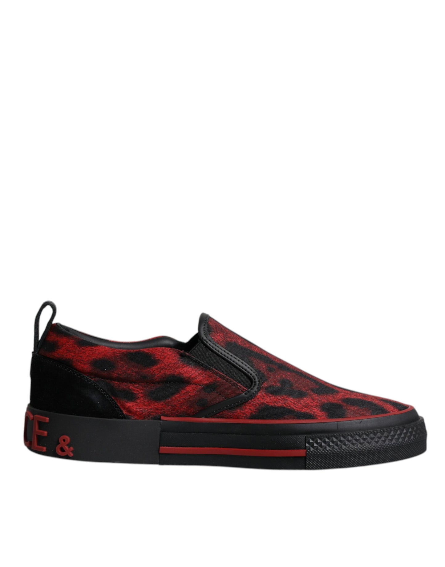 Dolce & Gabbana Röd Svart Leopard Bomull Herr Låga Sneakers Skor