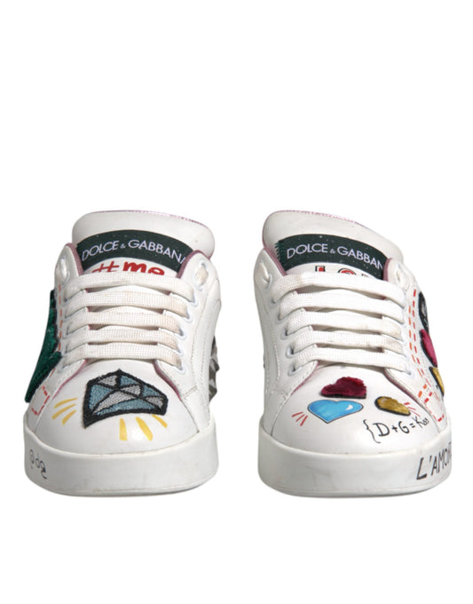 Dolce & Gabbana Hvite Paljettkrystall Lave Sneakers Sko