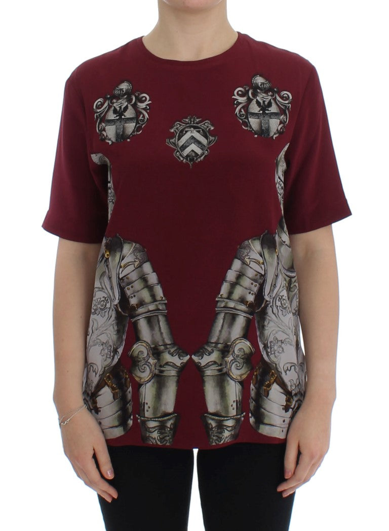 Dolce & Gabbana Röd Riddare Mönstrad Sidenblus T-shirt