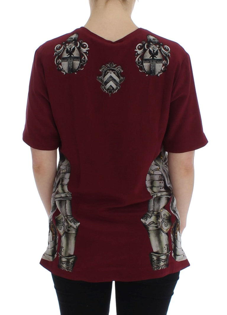 Dolce & Gabbana Röd Riddare Mönstrad Sidenblus T-shirt