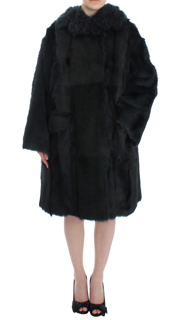 Dolce & Gabbana Svart getpälsfårjacka med lång kappa