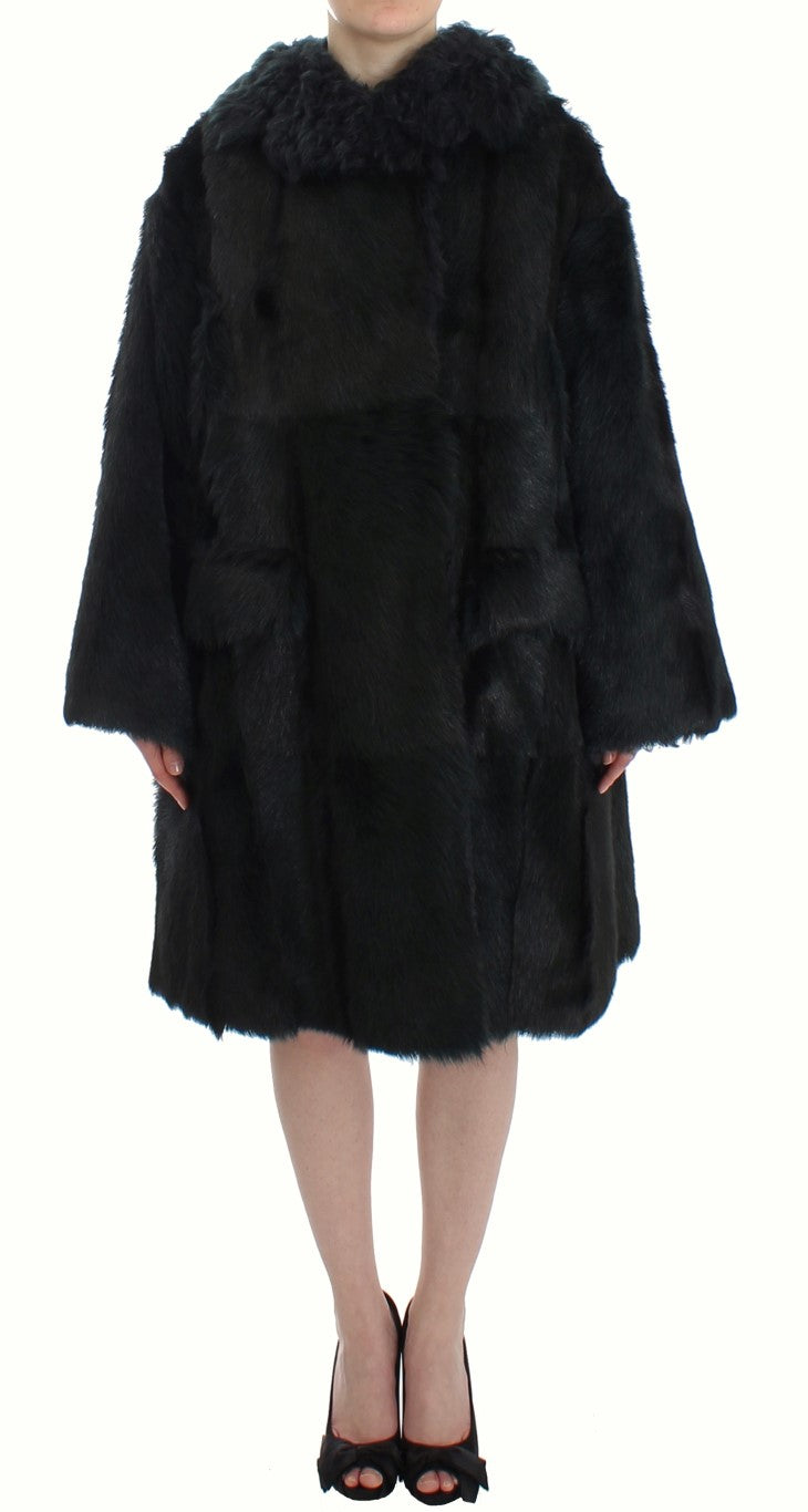 Dolce & Gabbana Svart getpälsfårjacka med lång kappa