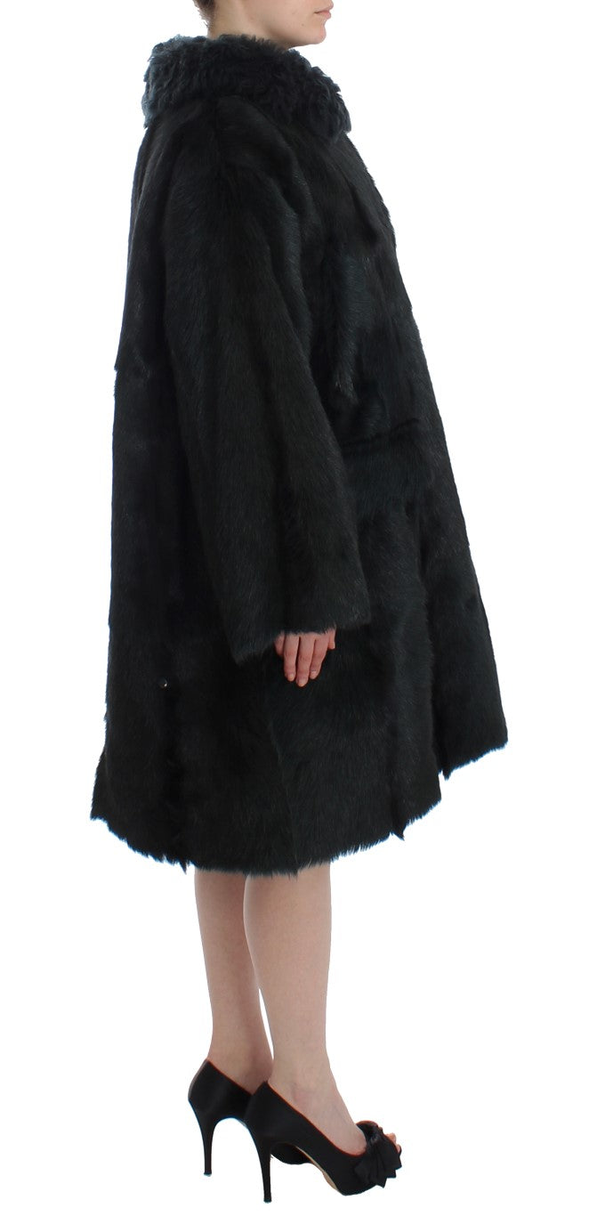 Dolce & Gabbana Svart getpälsfårjacka med lång kappa