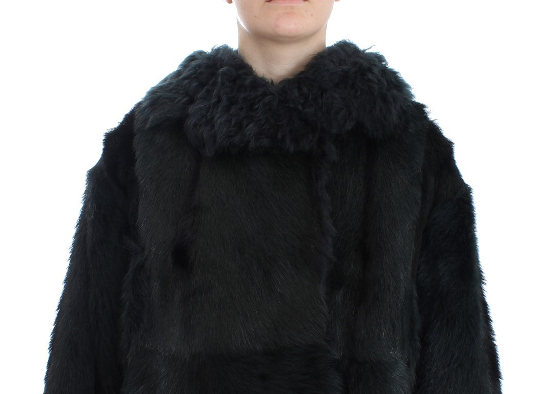 Dolce & Gabbana Svart getpälsfårjacka med lång kappa