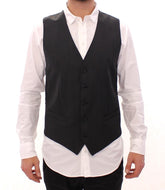 Dolce & Gabbana Gray Striped Wool Single Breasted Vest