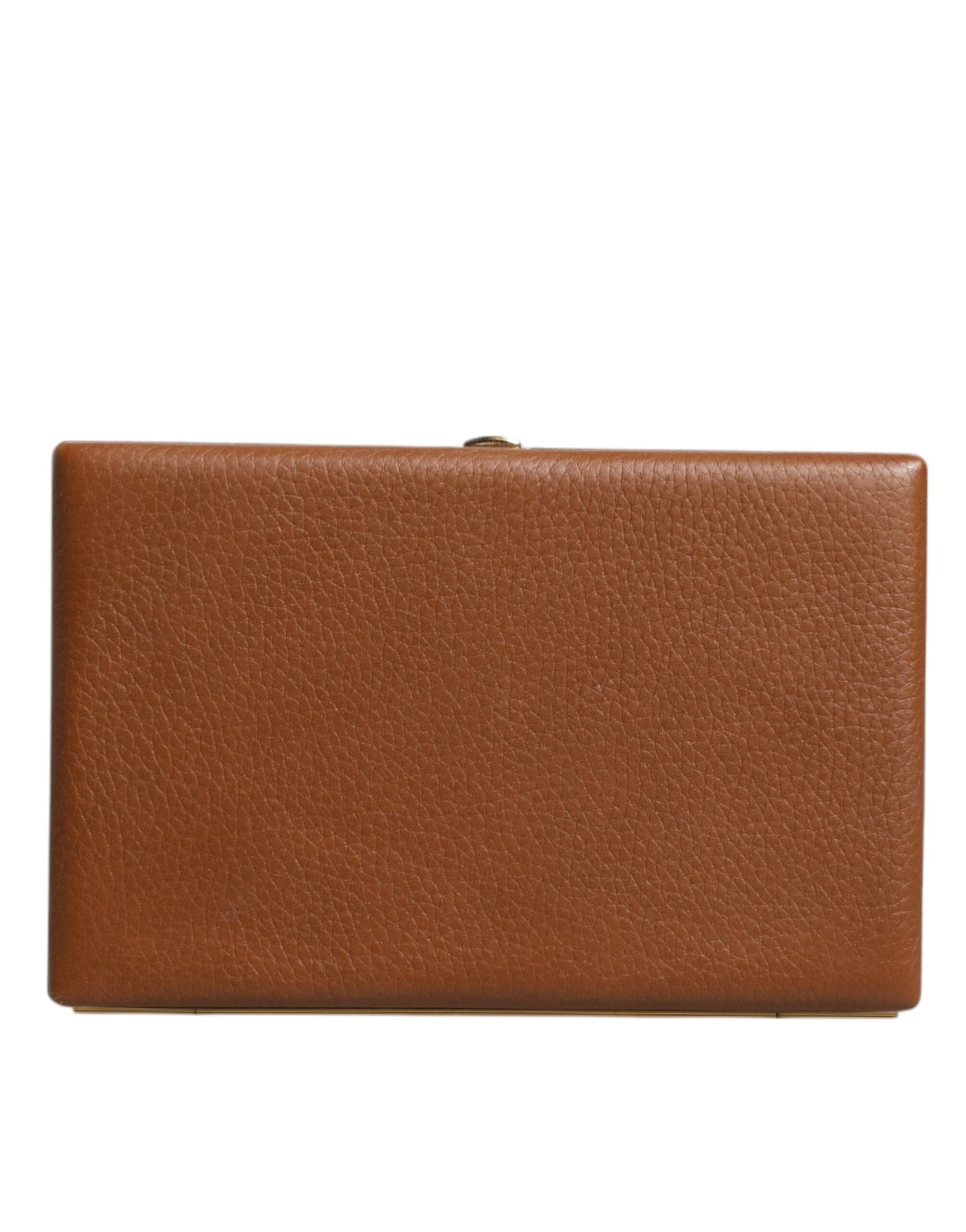 Brun clutch-veske i skinn til kveldsbruk