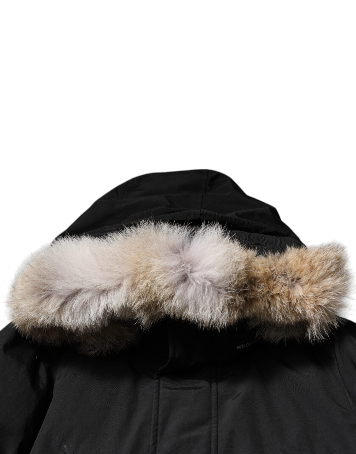 Woolrich svart hettejakke med lange ermer og pelsfrakk