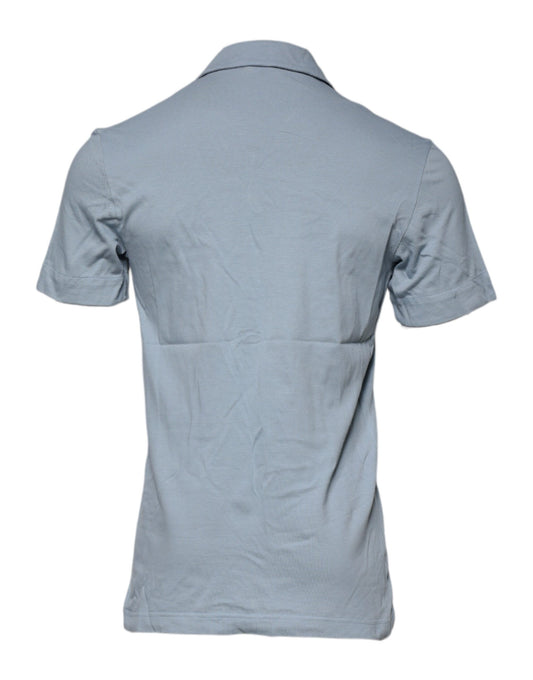 Dolce & Gabbana Blå Bomullsknappar Avslappnad Herrpoloskjorta