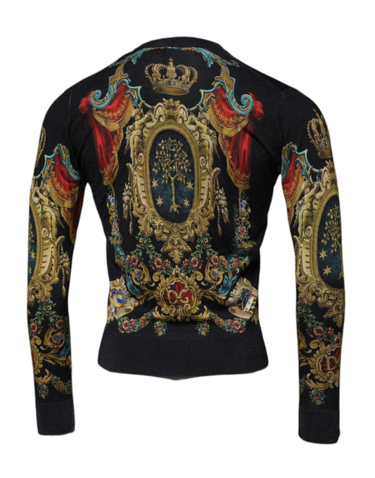 Dolce & Gabbana Svart Heraldisk DG Silke Rund Hals Genser