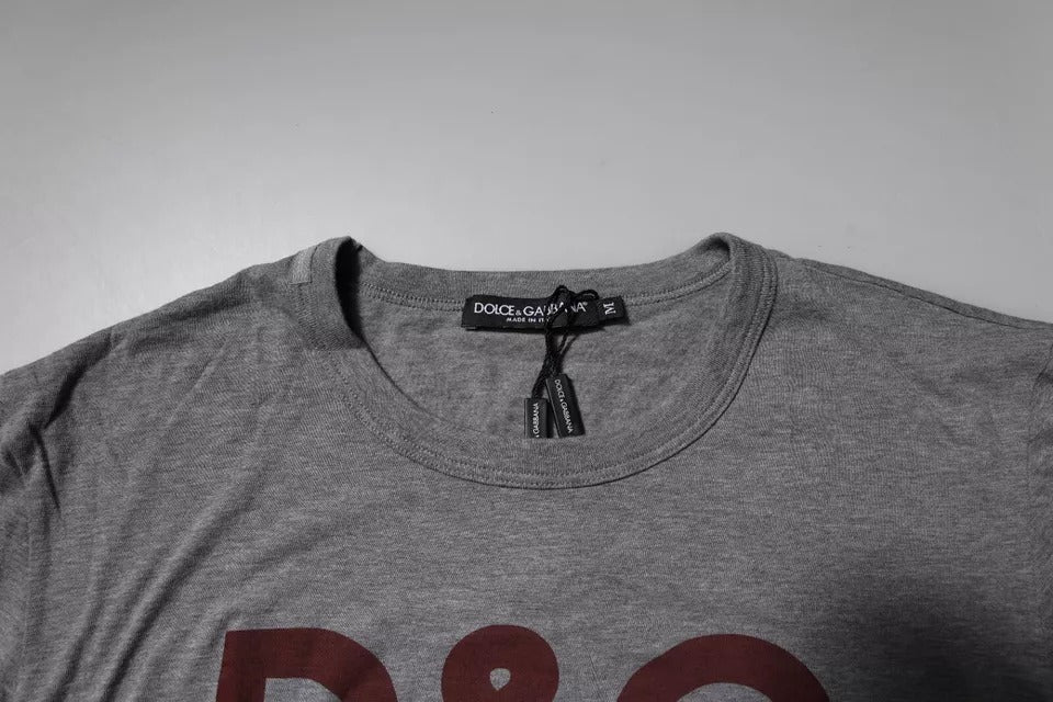 Dolce & Gabbana Grå Logo Print Bomull Rund Hals Herre T-skjorte