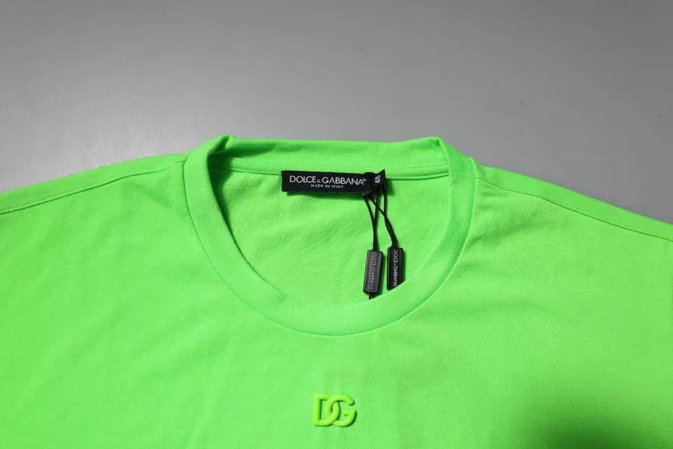 Dolce & Gabbana Grønn Logo Polyester T-skjorte med rund hals